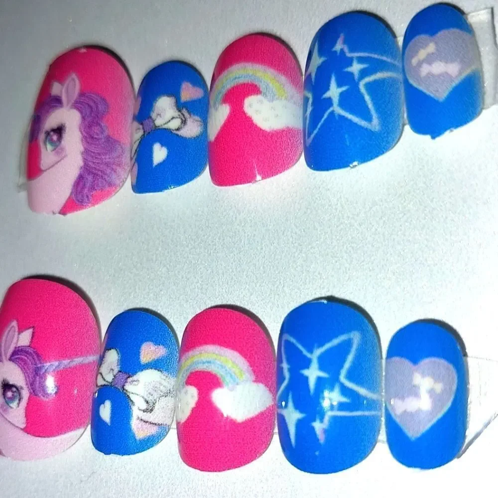 Kids Rainbows and unicorns 10pc  press on nails for girls and teens